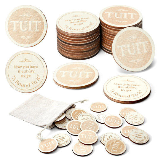 Sonwyoung wood round tuit bulk pack on desk ready to boost team productivity.