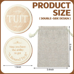 Sonwyoung wood round tuit with burlap bag for easy storage and gifting.