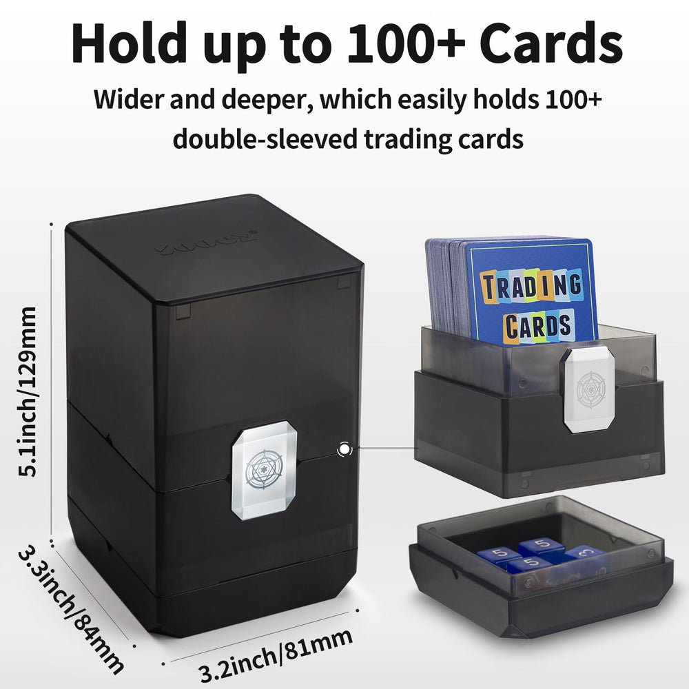 Sooez translucent storage box open, highlighting easy access to cards.