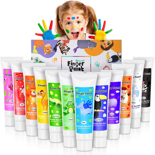 Sortnic washable finger paint 12 colors tubes in a portable case for mess-free play