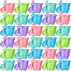 Sosation sand buckets with a 5.5 inch mouth in bright colors for easy beach play.