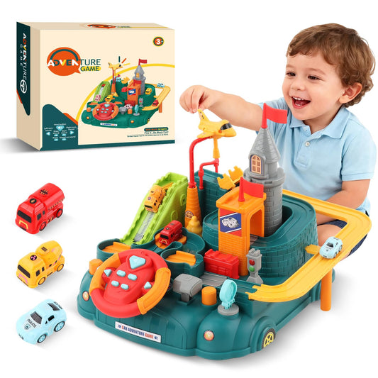 SOSUSHOE race car track with interactive buttons and eight obstacles for active play