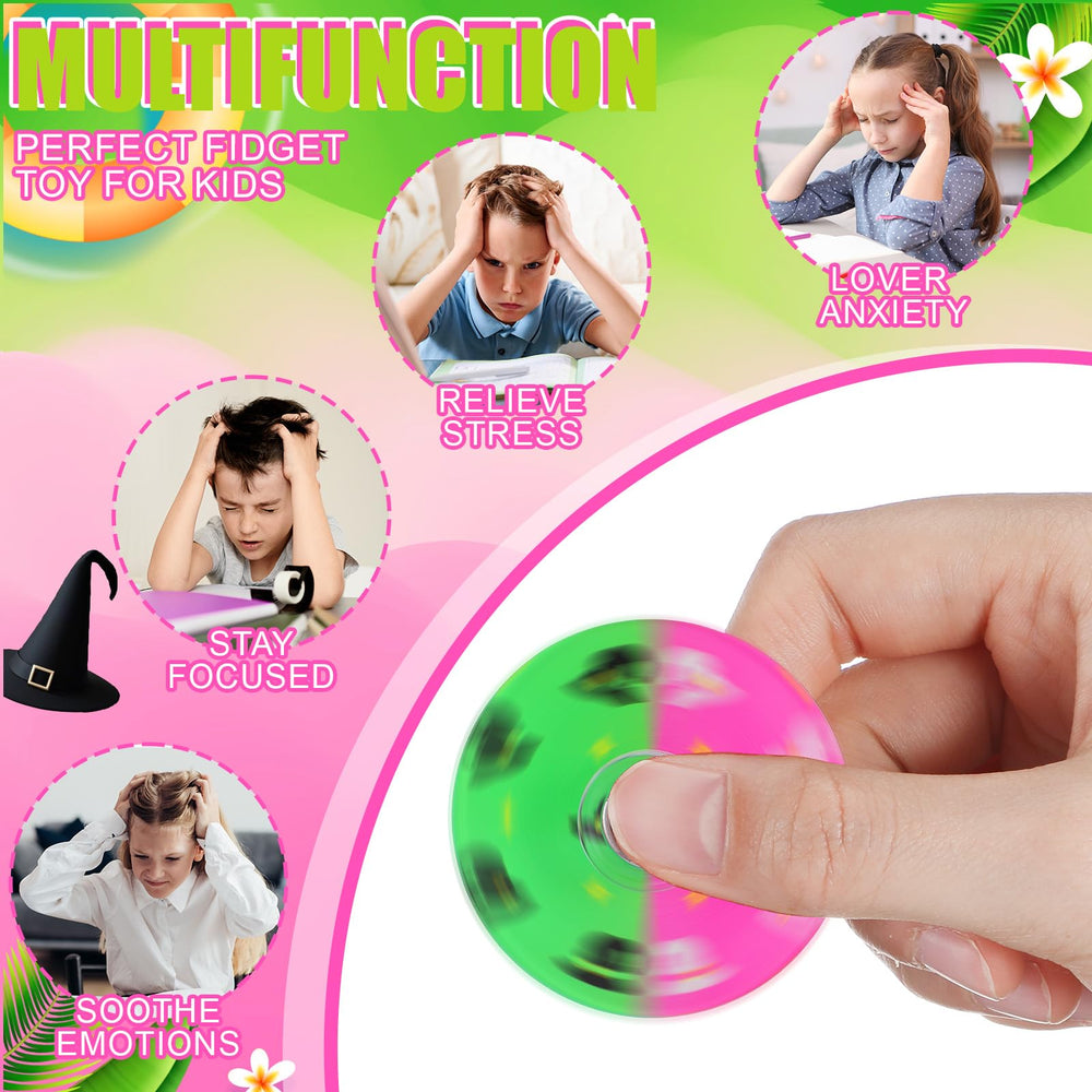Sotiff witch fidget spinner pink-green in hand, portable stress-relief toy.