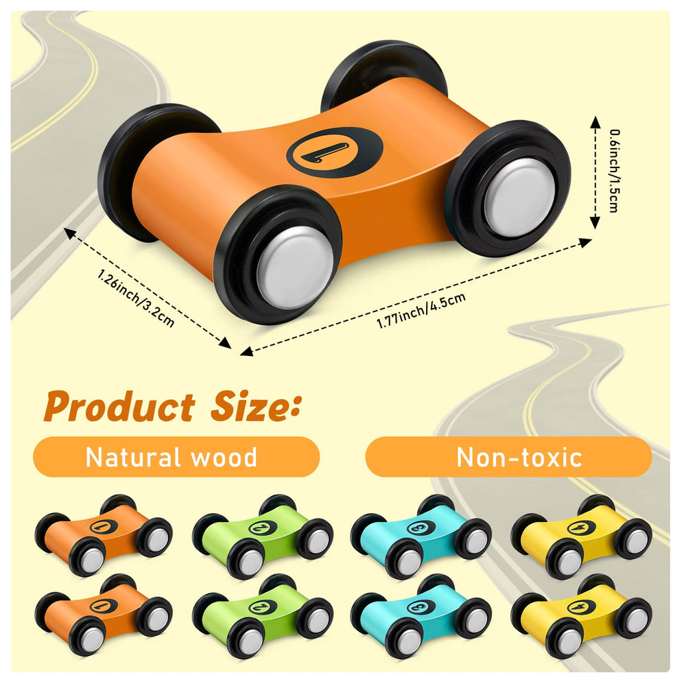 Sotiff wooden mini car yellow front view, durable wood for lasting pretend races.