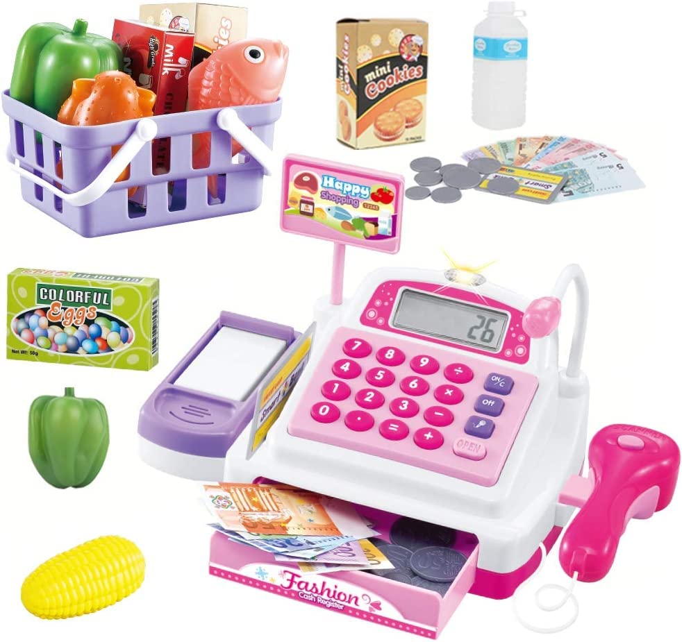 Sotodik cash register with scanner offers realistic sounds for imaginative shopping play.