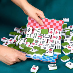 Soulchen mahjong shuffler blue with wavy edge enables quick, smooth tile mixing.