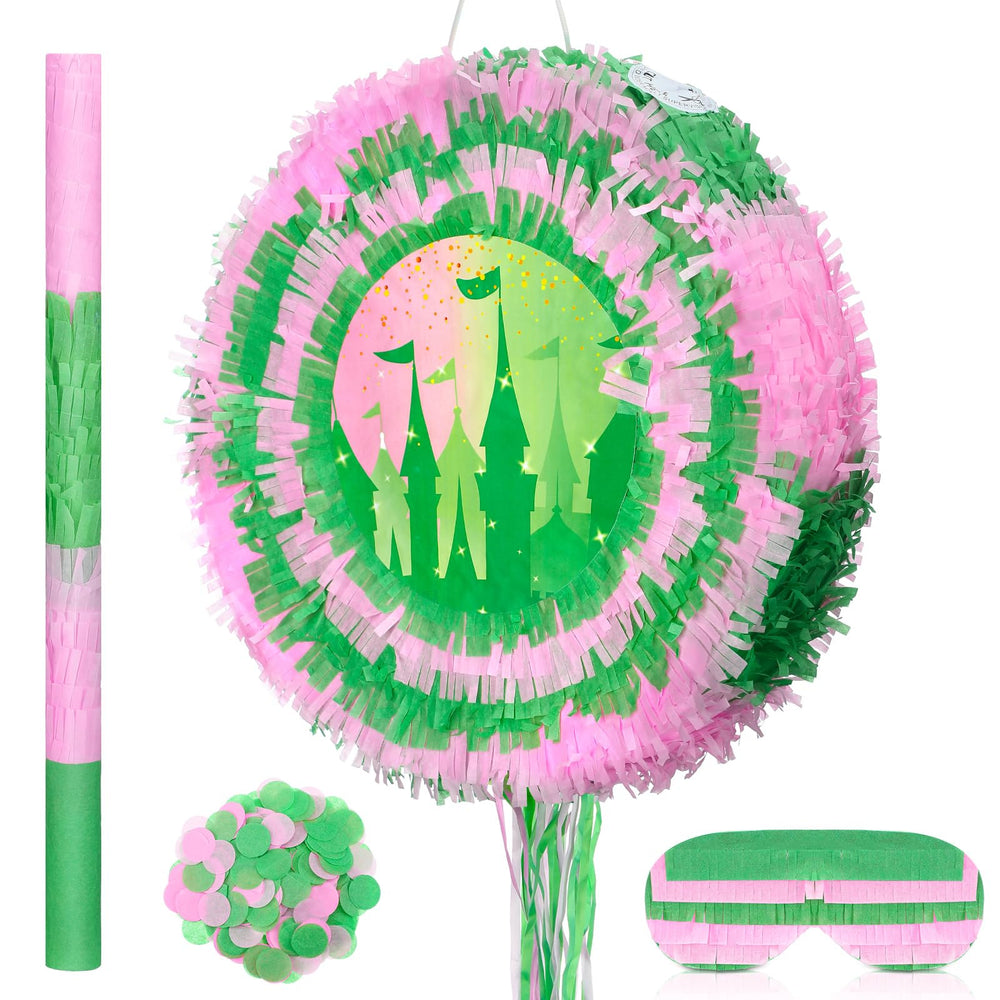 Soulchen pinata pink and green round with castle pattern for festive decor