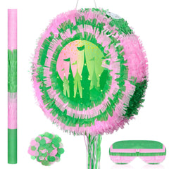 Soulchen pinata pink and green round with castle pattern for festive decor