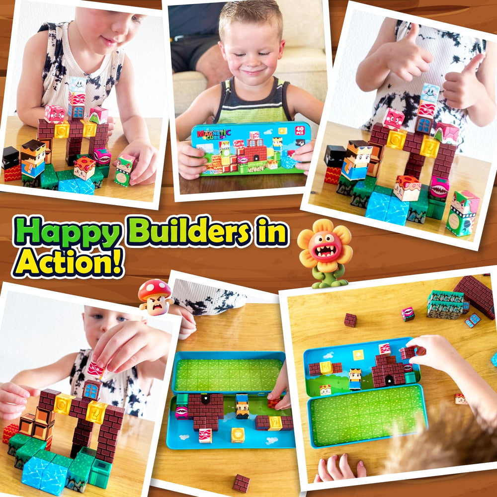 Open Soyee travel tin showing blocks and interchangeable pieces for on-the-go building.