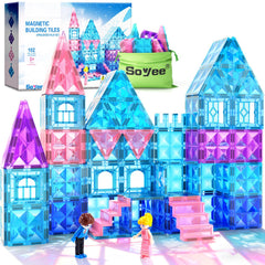 Soyee magnetic tiles 102pcs castle set with dolls and stairs boosts imaginative play.