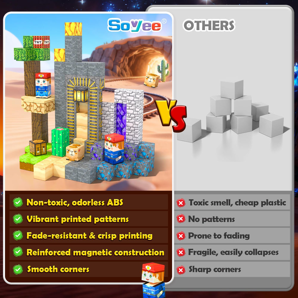 Soyee magnetic tiles with safe edges for sturdy play