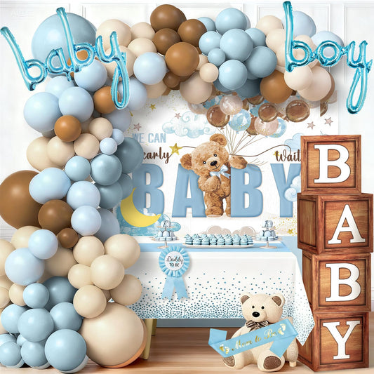 SPARKTUTU teddy bear arch photo backdrop for a baby boy shower