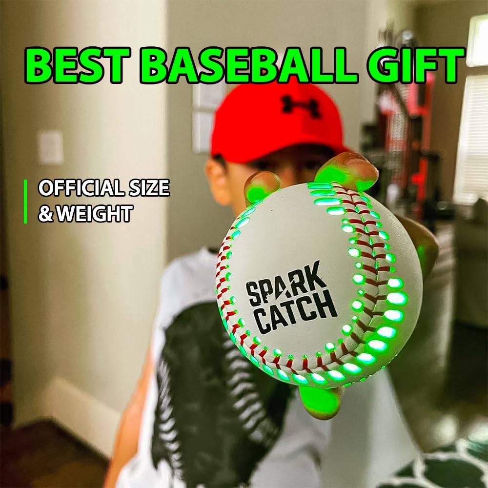 SPARK CATCH official-size baseball with authentic cowhide stitches.