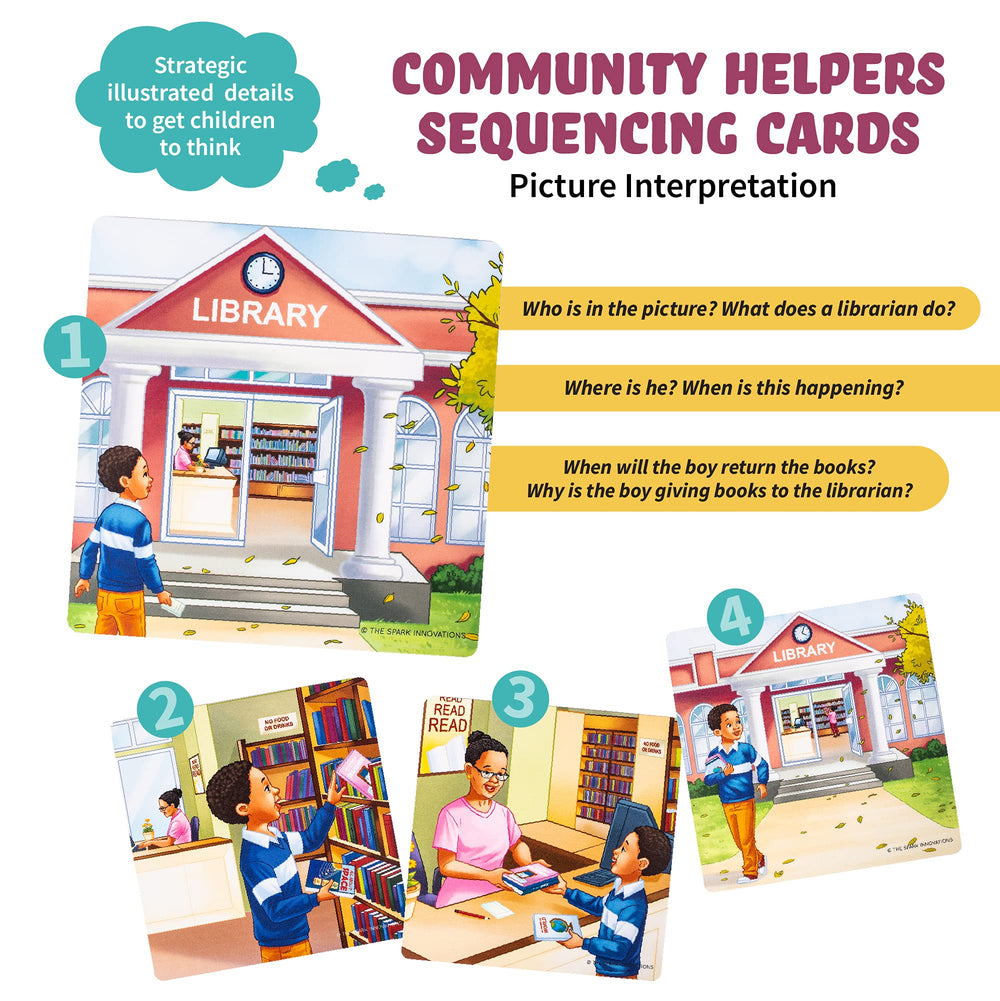 SPARK INNOVATIONS community helper cards featuring roles for storytelling practice