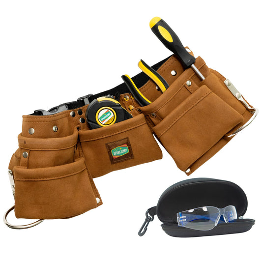 SparkJump kids brown tool belt with adjustable strap for growing waists during play.