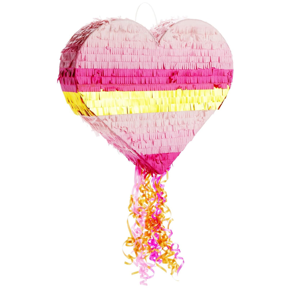 Sparkle and Bash heart pinata in pink-gold ombre for birthday party decor.