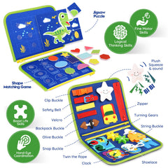 SparkleMe Busy Board textures and puzzles offer tactile exploration.