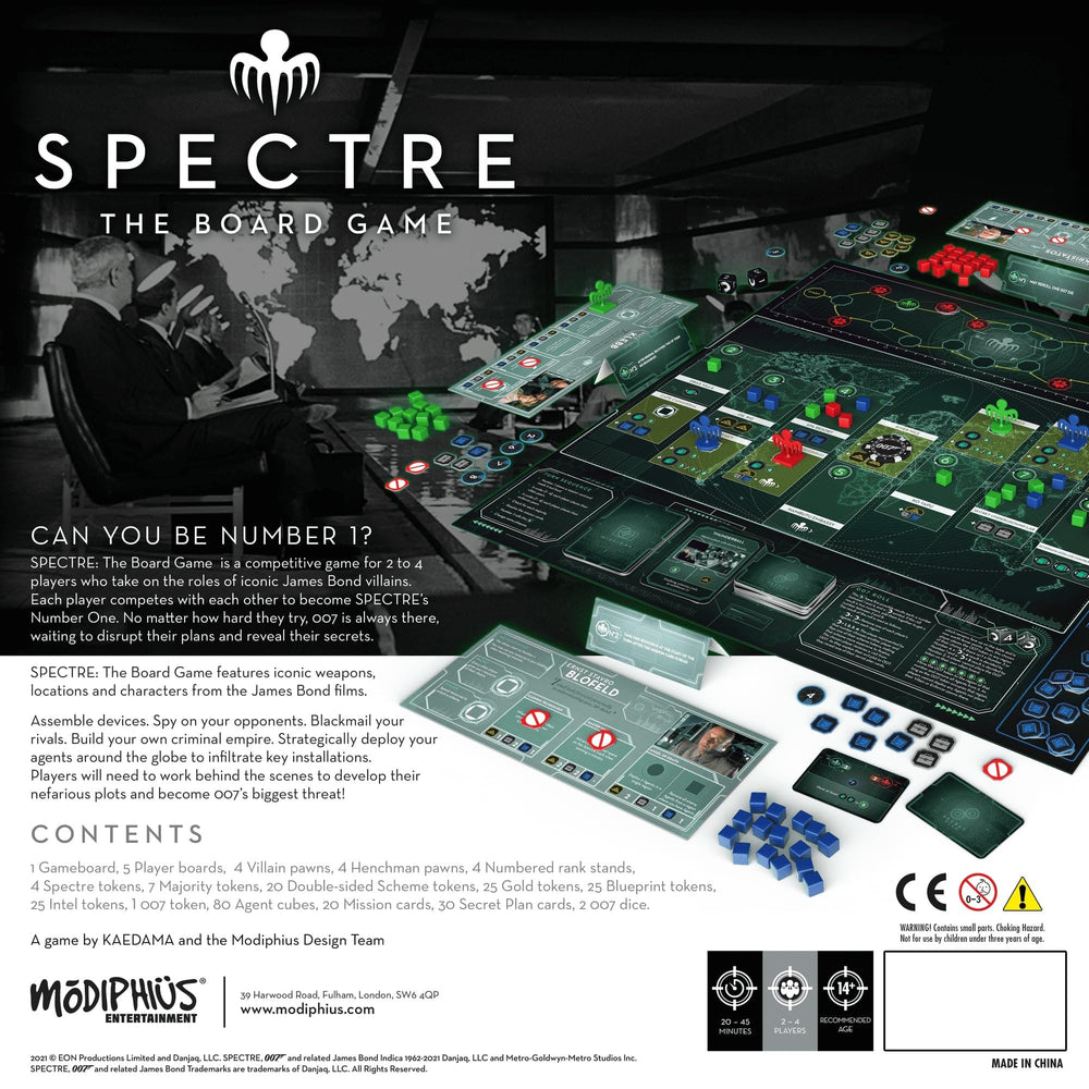 Spectre board game board setup highlights players' tactical options and early planning.