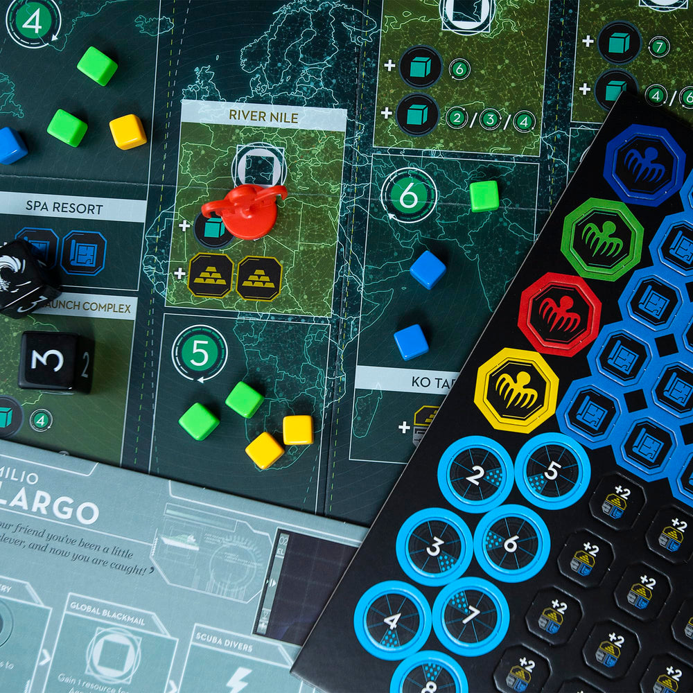 Spectre spy cards enable rival tracking and strategic moves during play.