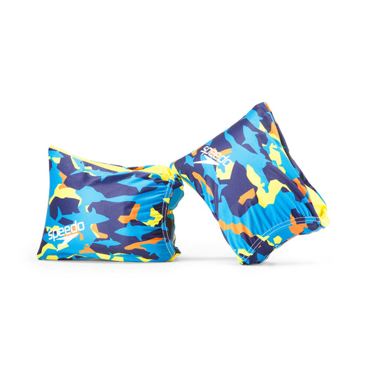 Speedo arm bands begin to swim in peacoat shark camo, boosting water confidence and visibility