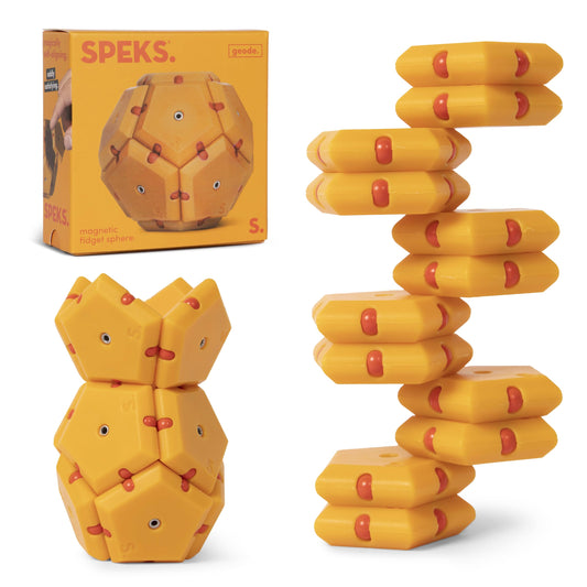 Speks Geode magnetic fidget pieces showing magnetic snaps for sensory play and focus