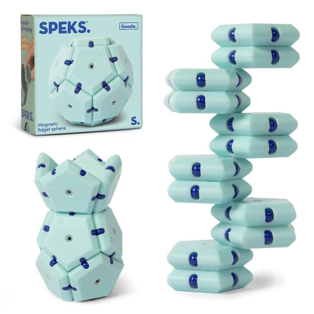 Speks Geode sphere pieces for focused desk play and tactile satisfaction.