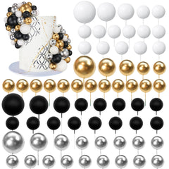 SPFYunion ball cake picks in black, silver, white, and gold for elegant cakes