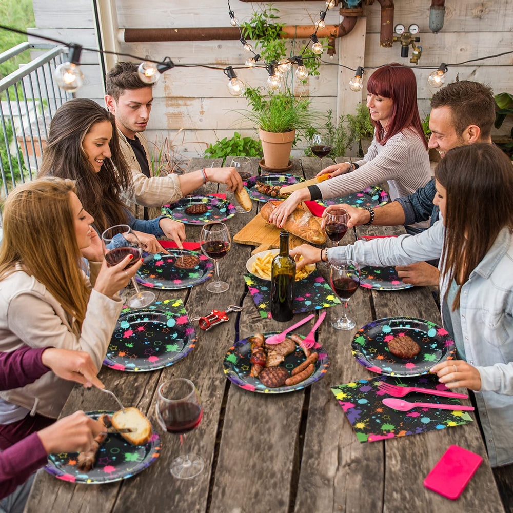 Spiareal neon forks 20pc paired with plates for convenient party dining