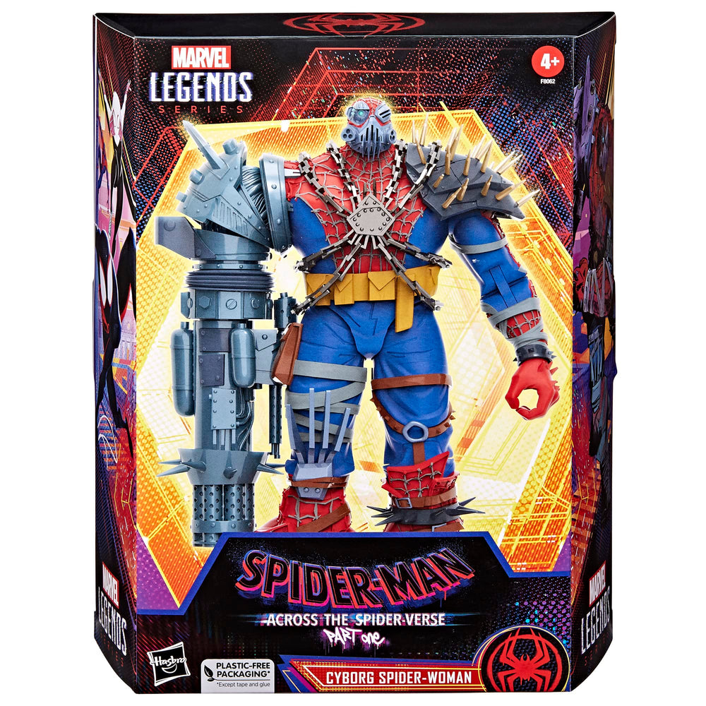 Cyborg Spider-Woman deluxe figure with articulated joints for dynamic poses.