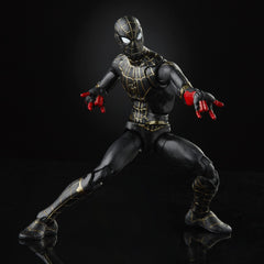 Spider-Man Marvel Legends Black & Gold articulation close-up enables pose versatility.