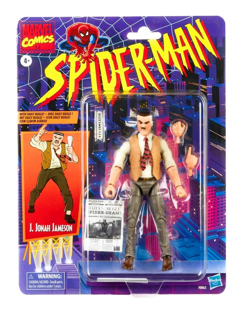 Spider-Man J. Jonah Jameson 6-inch figure back view with accessories showcased.