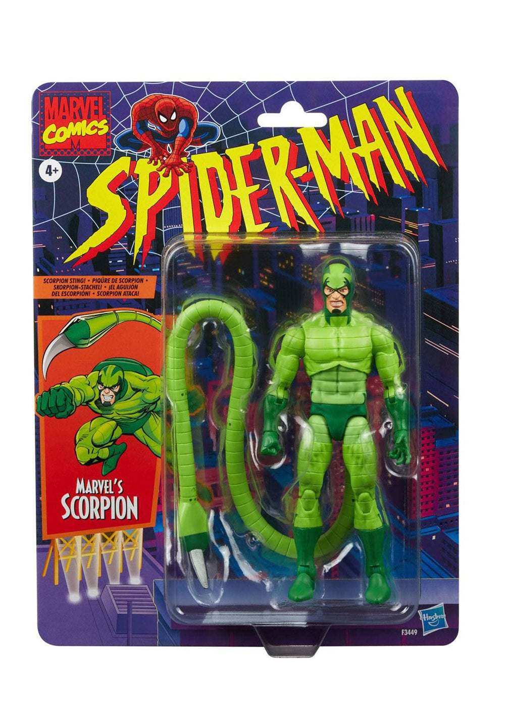 Scorpion figure in retro packaging evokes classic Marvel Legends nostalgia on shelf