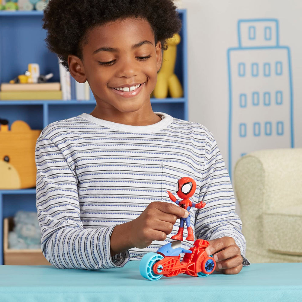 Spidey and His Amazing Friends figure and vehicle set promotes imaginative play.