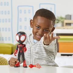Miles Morales figure with on-screen show scenes inspiration for imaginative playtime.