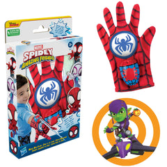 Spidey Water Web Glove demonstrates squirt action toward the target.