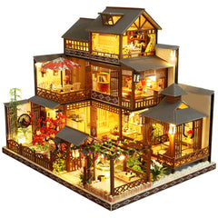 Spilay Yaquan Courtyard dollhouse front view with detailed wooden facade for display