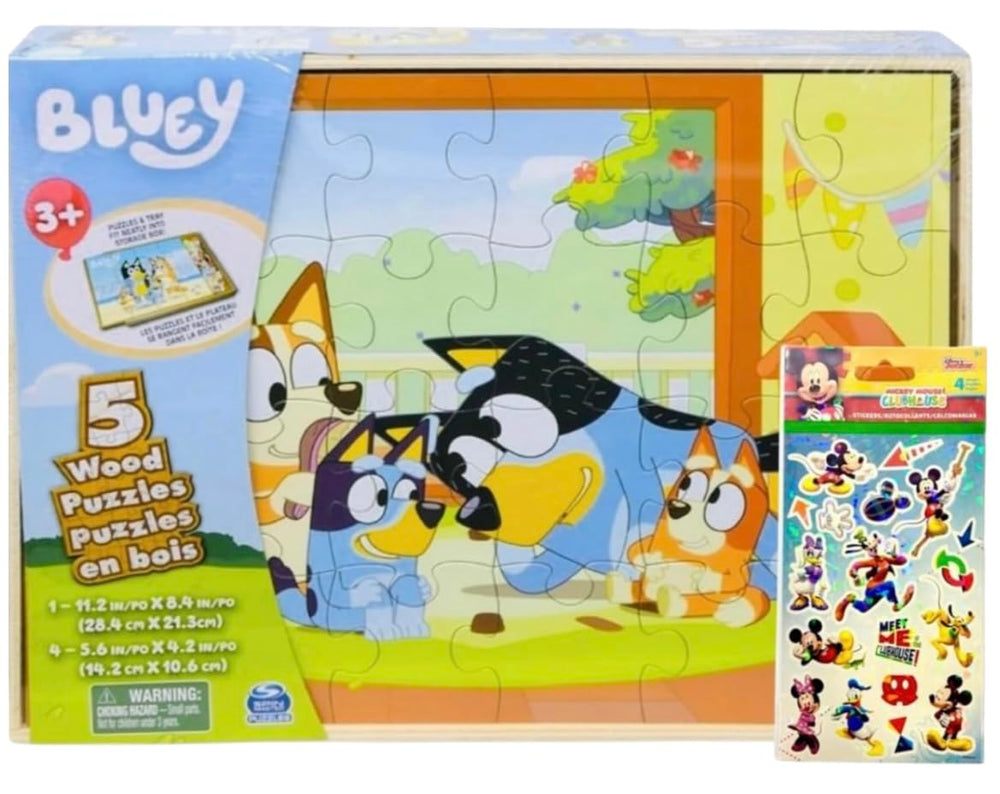 Spin Master Bluey wood puzzles with storage box for organized, screen-free play.