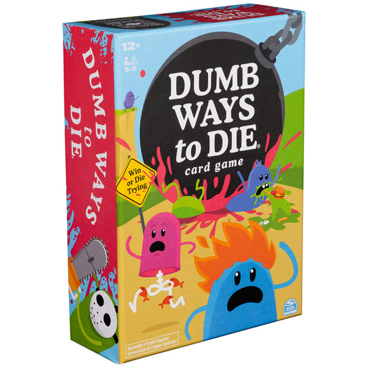 Spin Master Dumb Ways to Die card game deck on table for lively party play