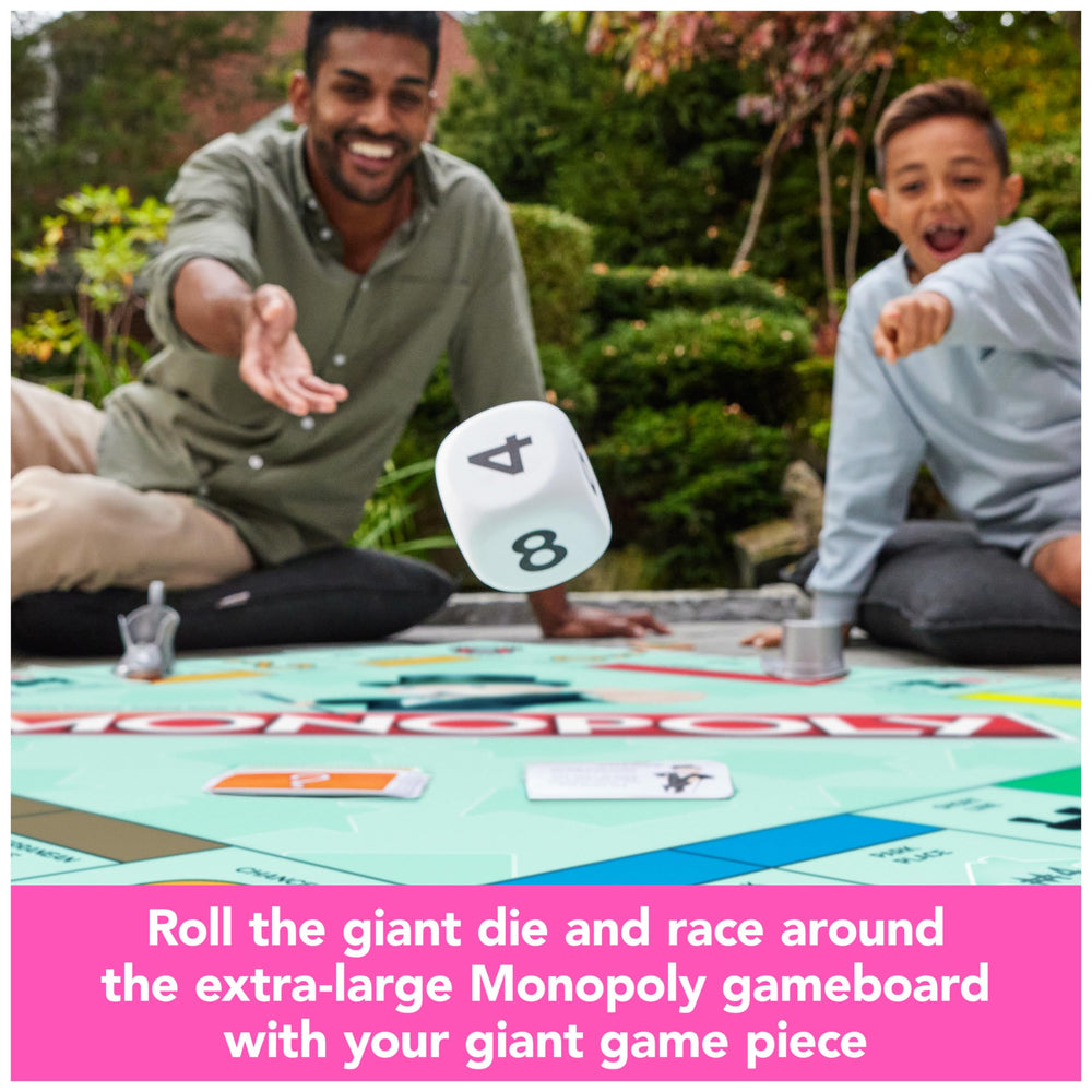 Chance cards add twists that keep players on their toes in Monopoly Giant Edition.