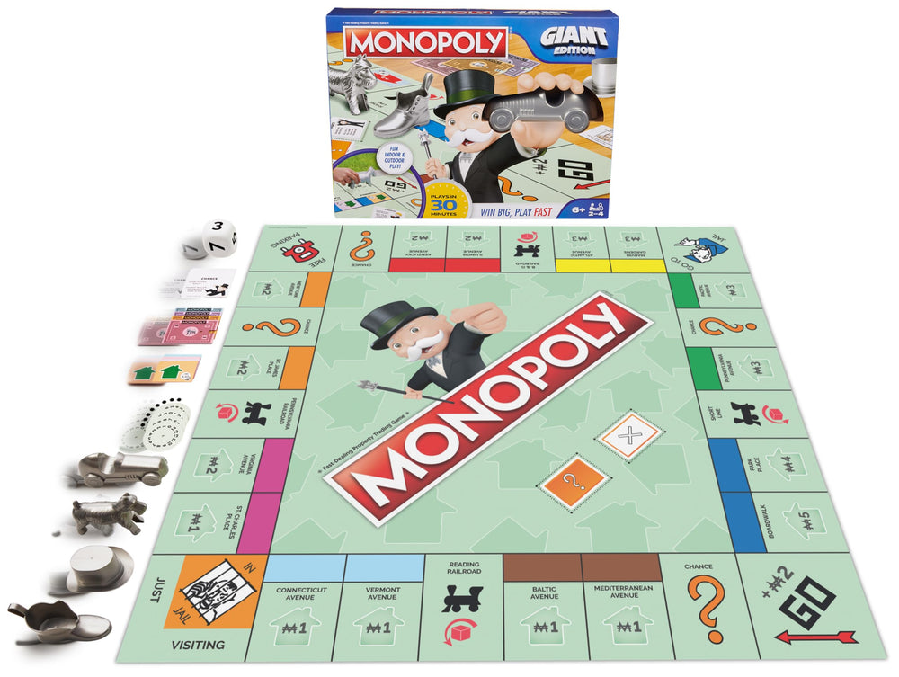 Spin Master Games Monopoly Giant Edition gameboard enables active, family-friendly play indoors or outdoors.