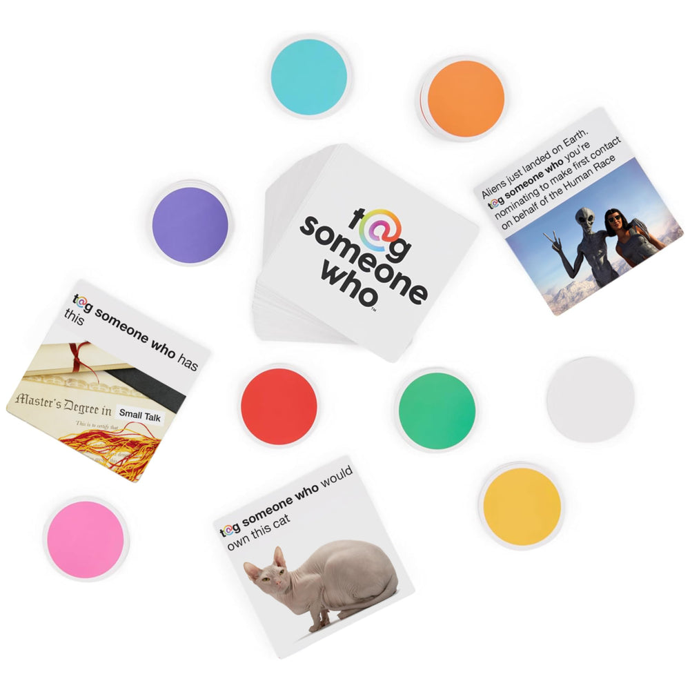 Spin Master Games Tag Someone Who party-night setup shows friends ready to play