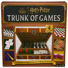 Spin Master Games Wizarding World trunk showcases a sturdy wooden box for organized family game nights.