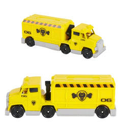 Spin Master Paw Patrol Rubble die-cast vehicle emphasizes sturdy build and collectible appeal.
