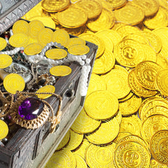 SpinLaLa treasure coins displayed as centerpiece accents for themed parties.