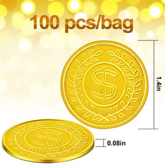 SpinLaLa gold coins close-up showing shiny surface for durable party decor.