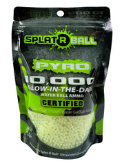 SPLATRBALL Pyro glow ammo in a resealable 10k bag for outdoor play.
