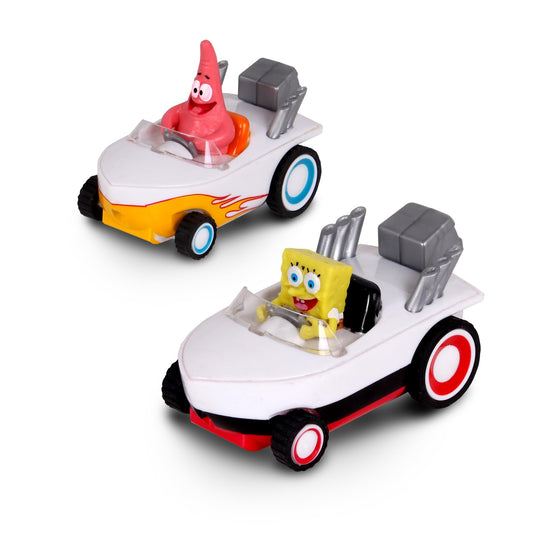 SpongeBob SquarePants pullback boat, SpongeBob front view, perfect for quick, battery-free racing fun.