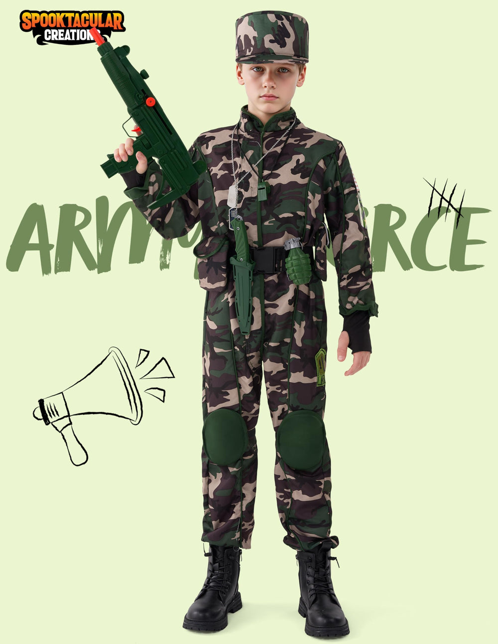 Spooktacular Creations jumpsuit with knee pads supports active pretend missions.