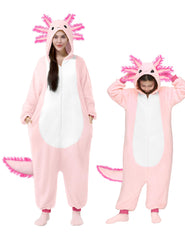 Spooktacular Creations axolotl pink hooded jumpsuit close-up, soft warmth for kids' play.