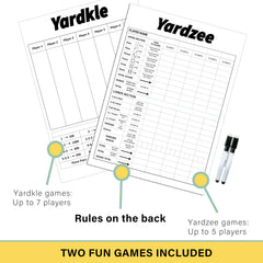 Sport Beats Giant Wooden Yard Dice scorecards help track points during play.